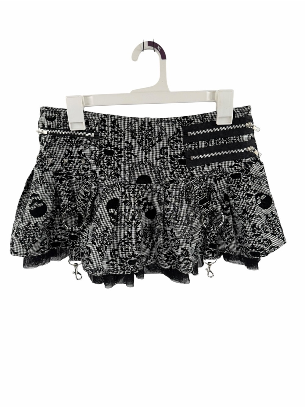 Spirit Halloween Black White Gothic Mini Skirt  Zipper Ring Accents Size Small